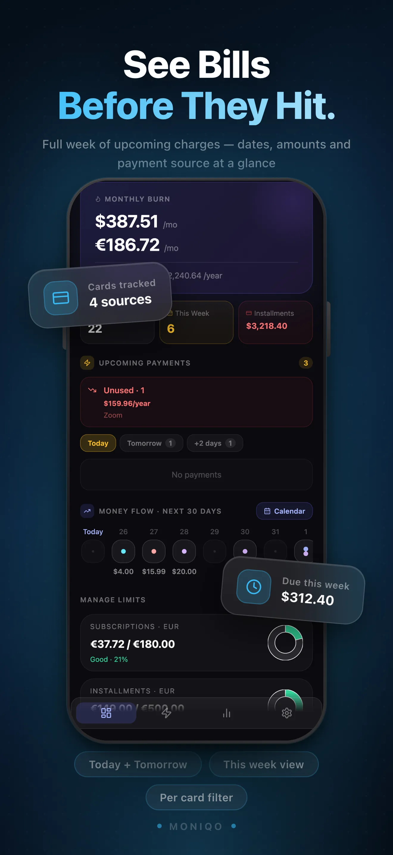 MONIQO App Store screen — See Bills Before They Hit