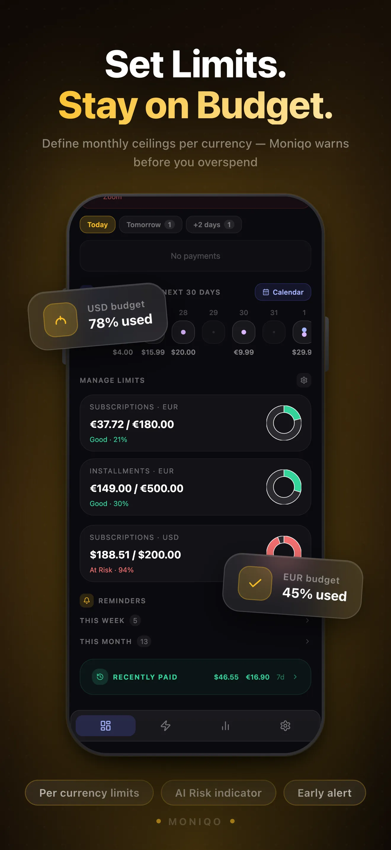 MONIQO App Store screen — Spending Limits