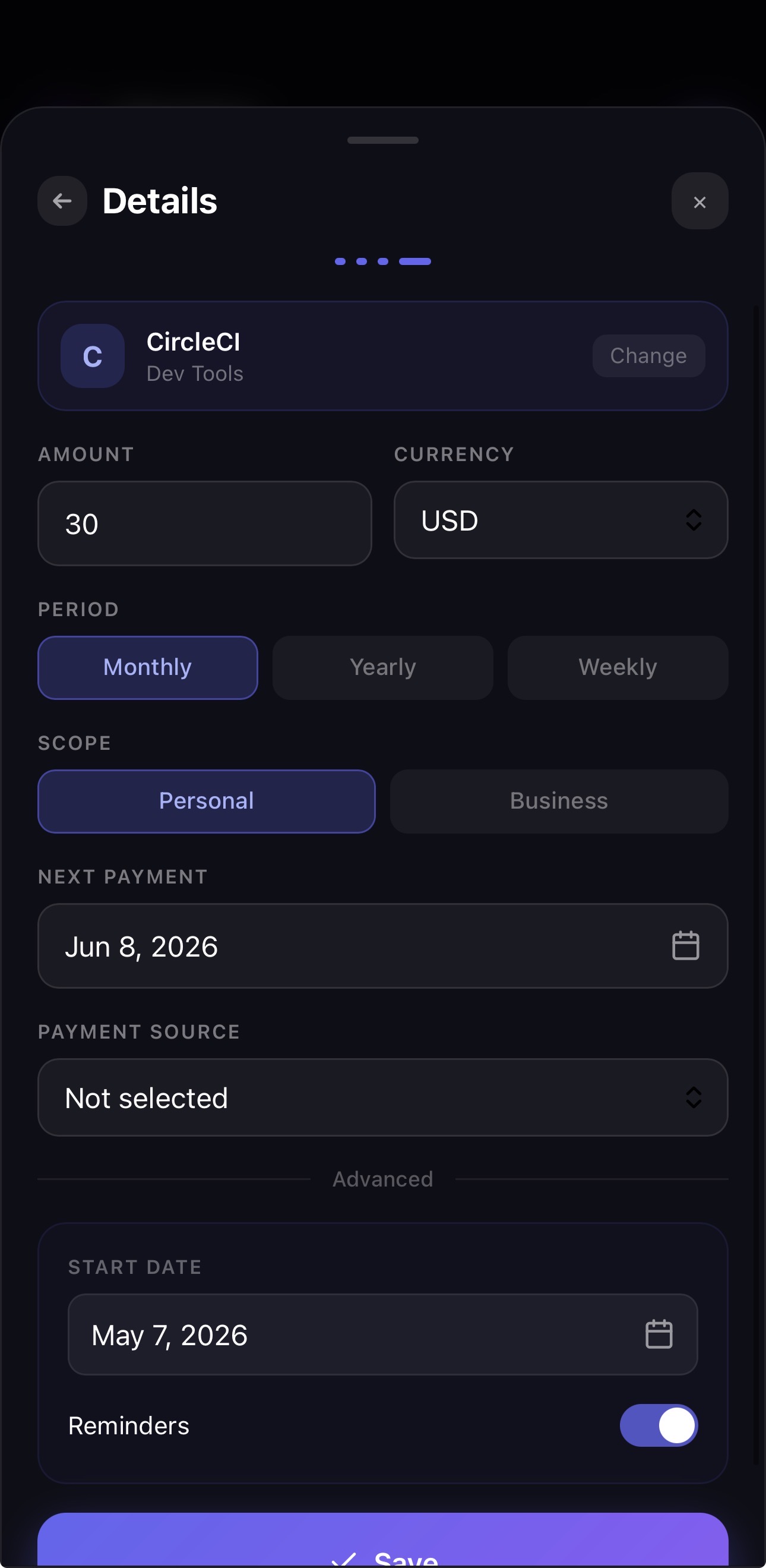 Confirm service details screen