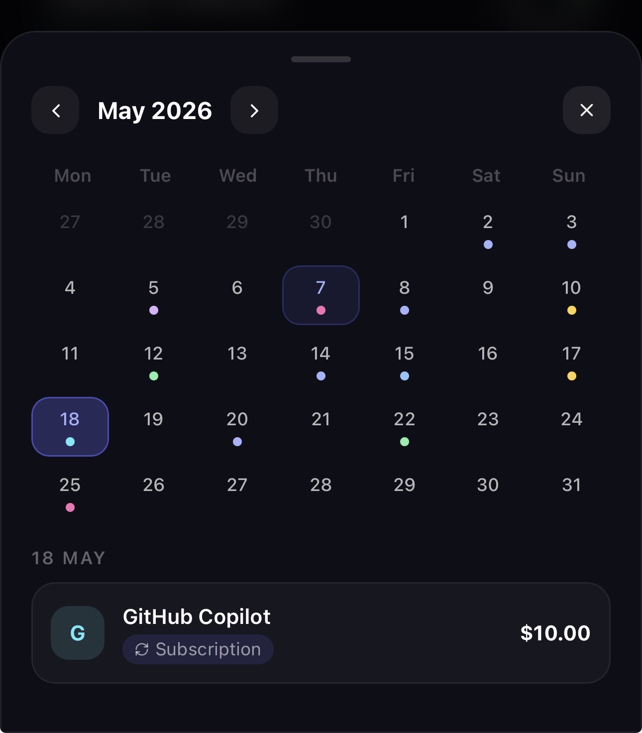 Calendar view