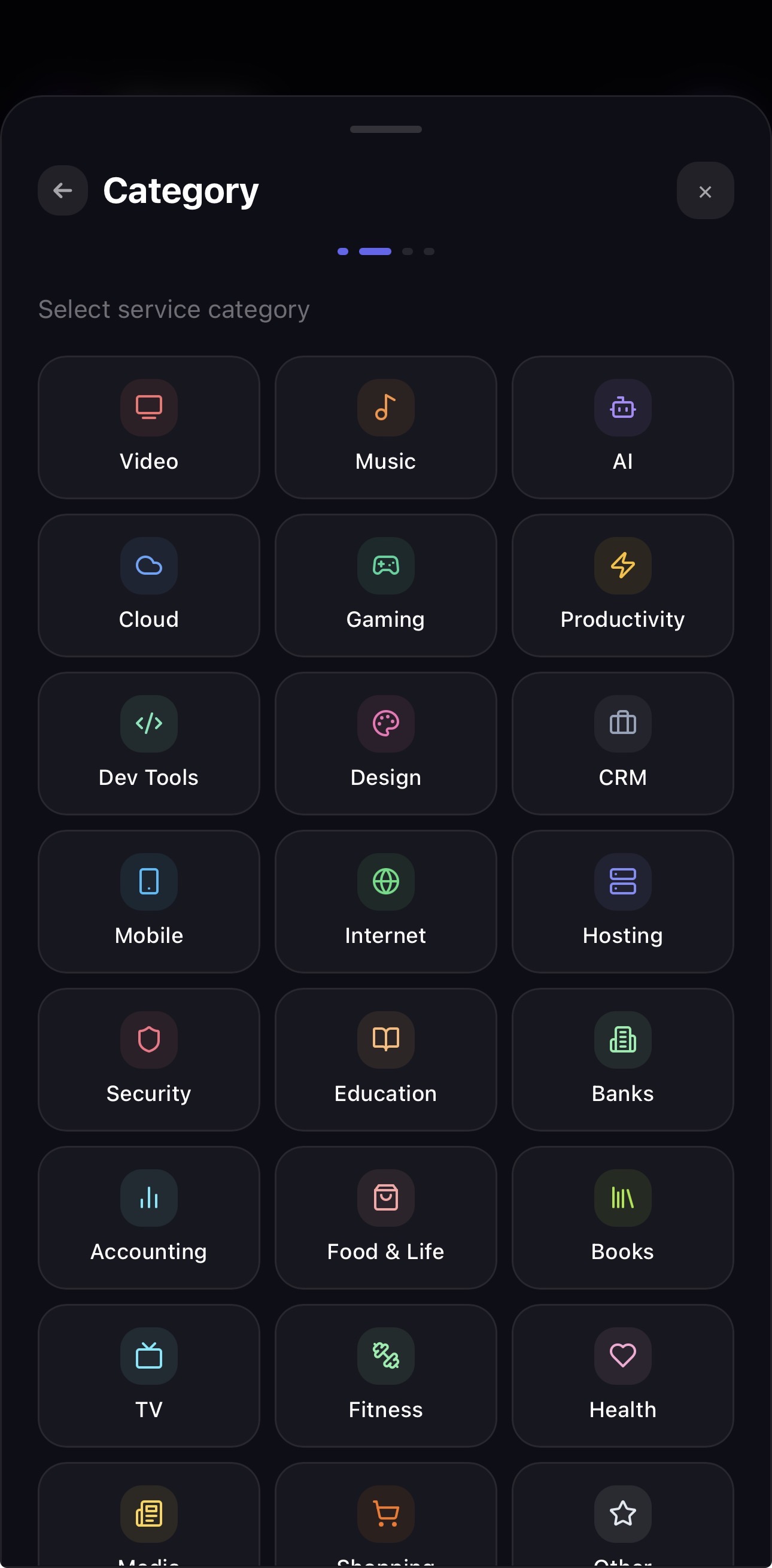 Category picker screen