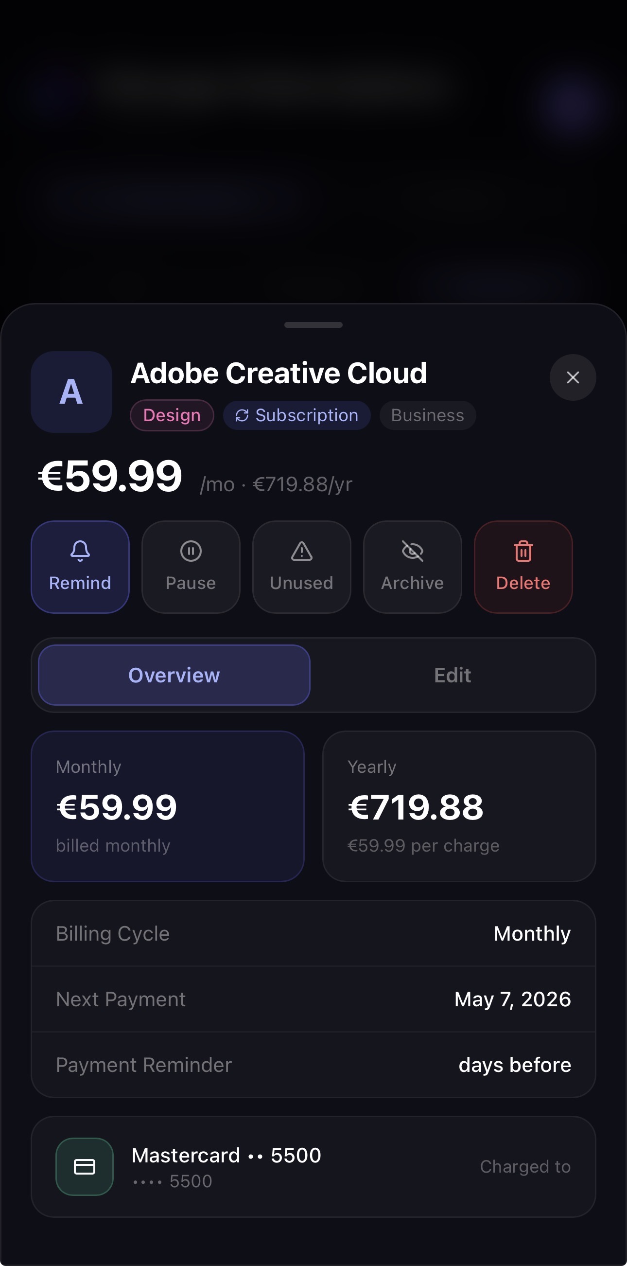 Adobe subscription detail
