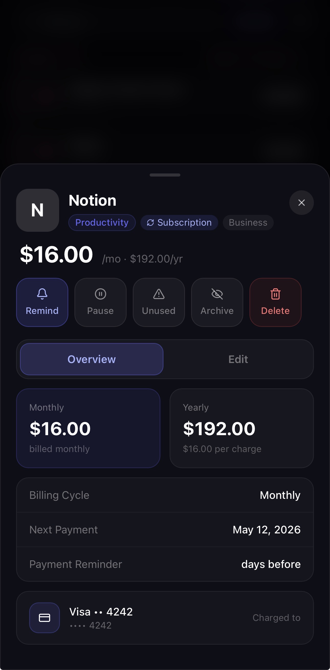Notion subscription detail